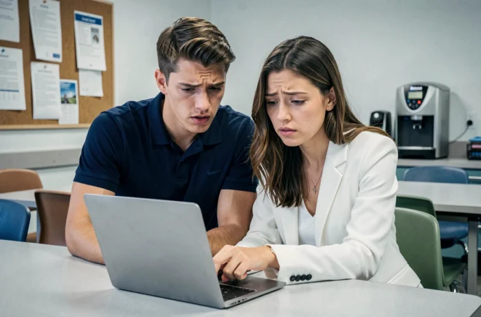 Deux collègues de l'éducation nationale consultant ensemble une solution pour débloquer un compte webmel académique