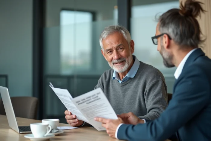 Conseiller en prévoyance présentant les garanties de retraite IRCEM à un client