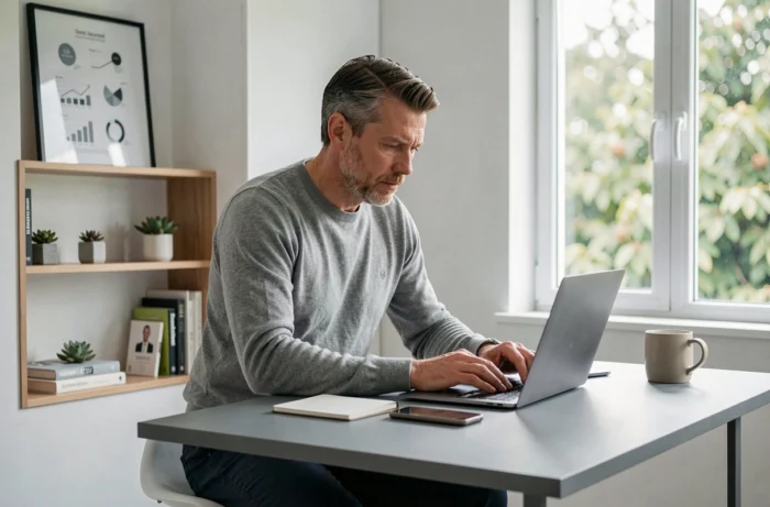 Entrepreneur travaillant depuis son bureau à domicile sur les nouvelles tendances business en 2024
