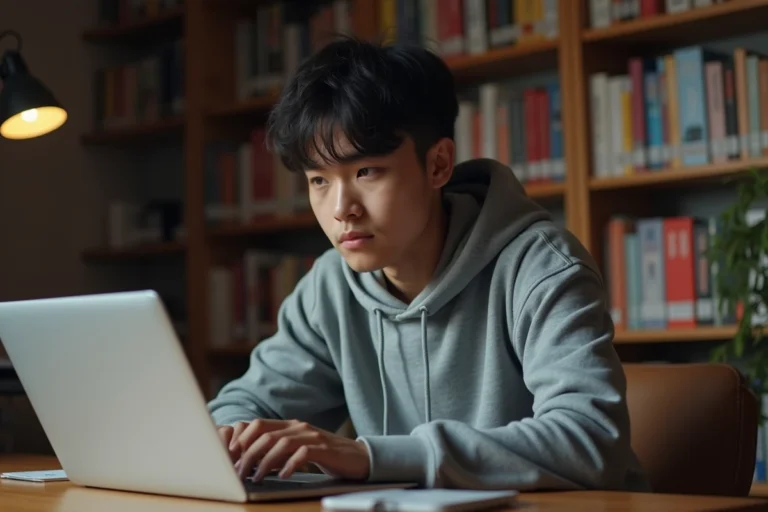 Jeune homme frustré devant un message d'erreur sur son ordinateur portable en essayant d'accéder à un site de scans de manga
