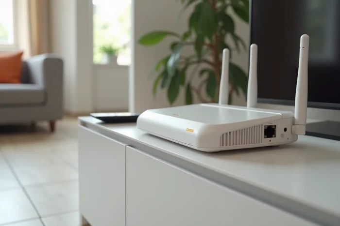 Gros plan sur une box Orange avec un voyant LED clignotant indiquant le code erreur S01-06