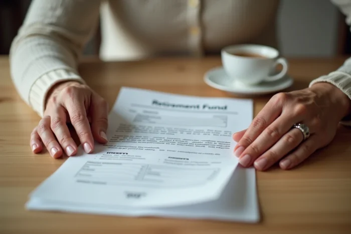 Mains d'une retraitée tenant un relevé de caisse de retraite IRCEM