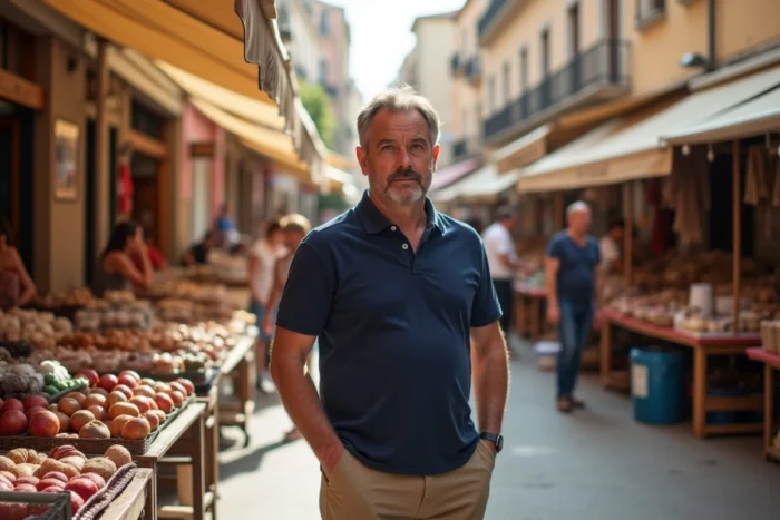 Homme examinant des articles artisanaux sur un marché en plein air ouvert le dimanche à Marseille