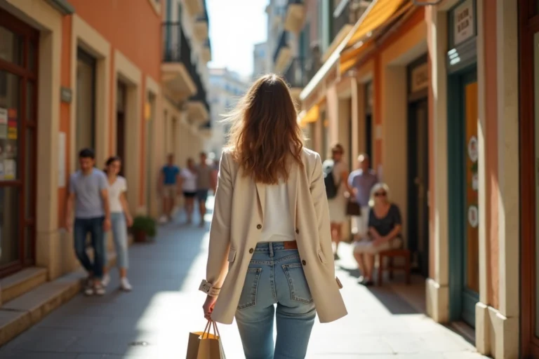 Femme faisant du shopping dans une rue commerçante ouverte le dimanche à Marseille