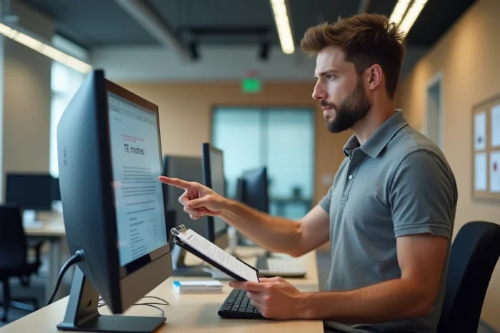 Technicien informatique configurant un compte de messagerie académique AC Versailles au bureau d'assistance
